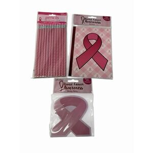 crown jewlz pink ribbon awareness office school stationary set pencils note pads
